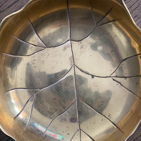 MCM Brass Leaf Bowl with Ornate Legs - Picture 2 of 7
